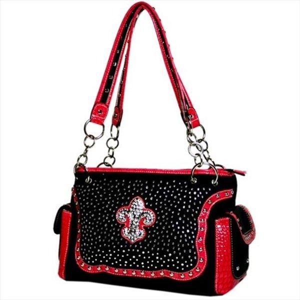 Ritz Enterprises Ritz Enterprises FD1210-FU-BK Western Rhinestone Fleur De Lis Shoulder Bag With Croco Trim; Black FD1210-FU/BK